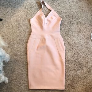 Pink Bandage Halter Bodycon Dress
